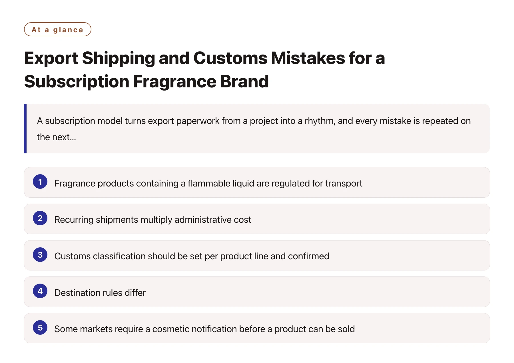 Export Shipping and Customs Mistakes for a Subscription Fragrance Brand——全文要点速览